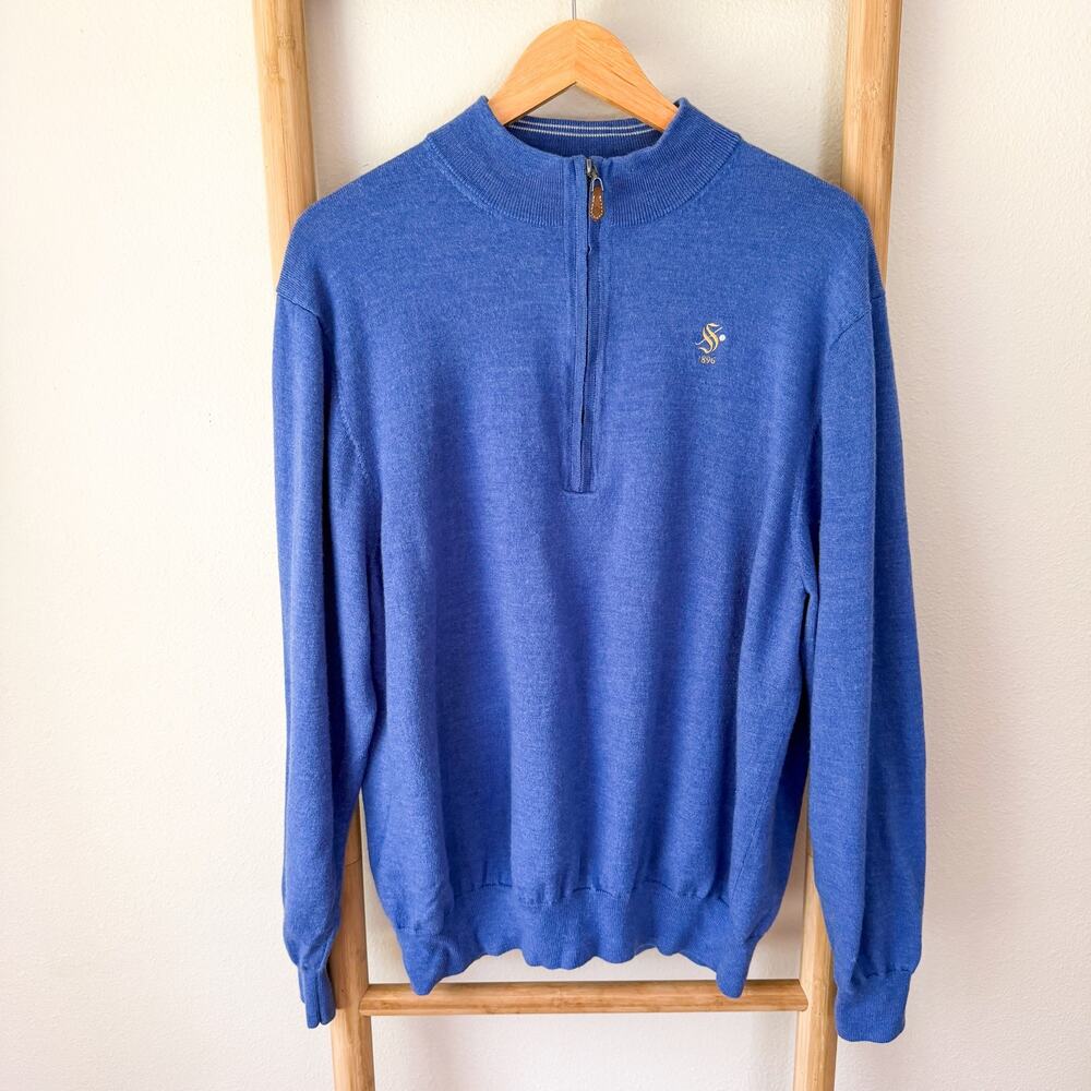 Donald Ross 100% Merino Wool Quarter Zip Sweater Blue Golf Pullover Mens XL